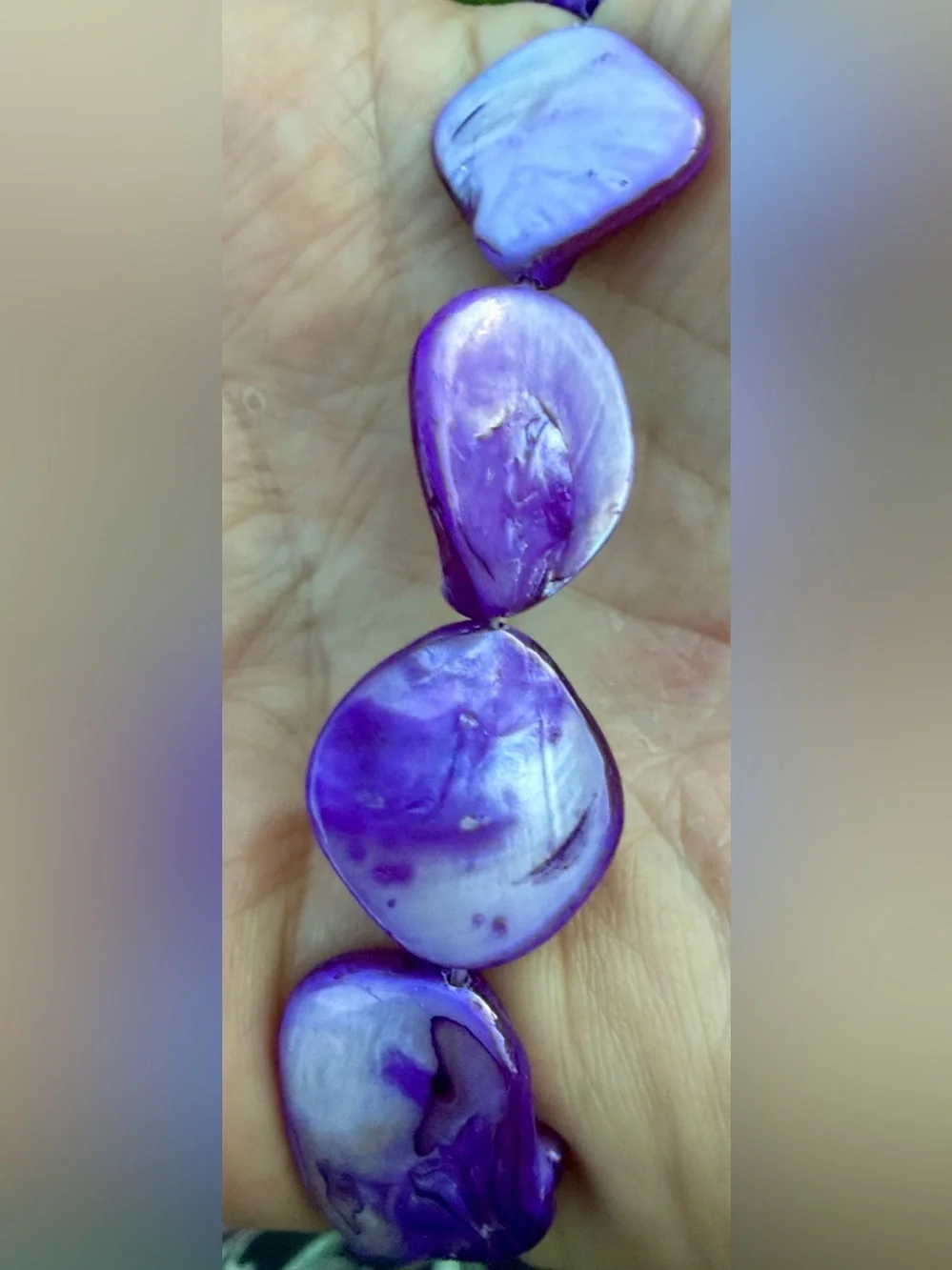 Boho Purple Mother of Pearl Shell Nugget Stretch Bracelet mermaid beach eclectic